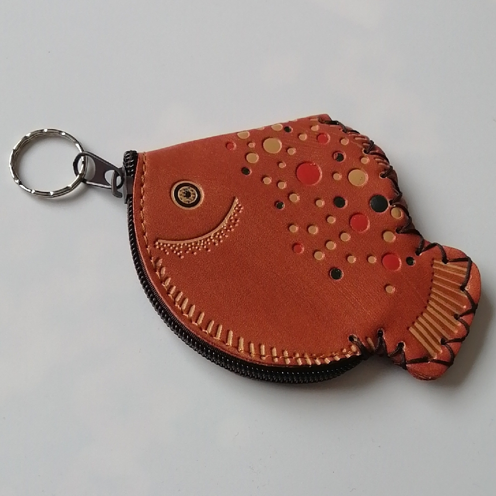 2/$20🔹NWOT Happy Fish Coin Purse Keychain Faux Leather